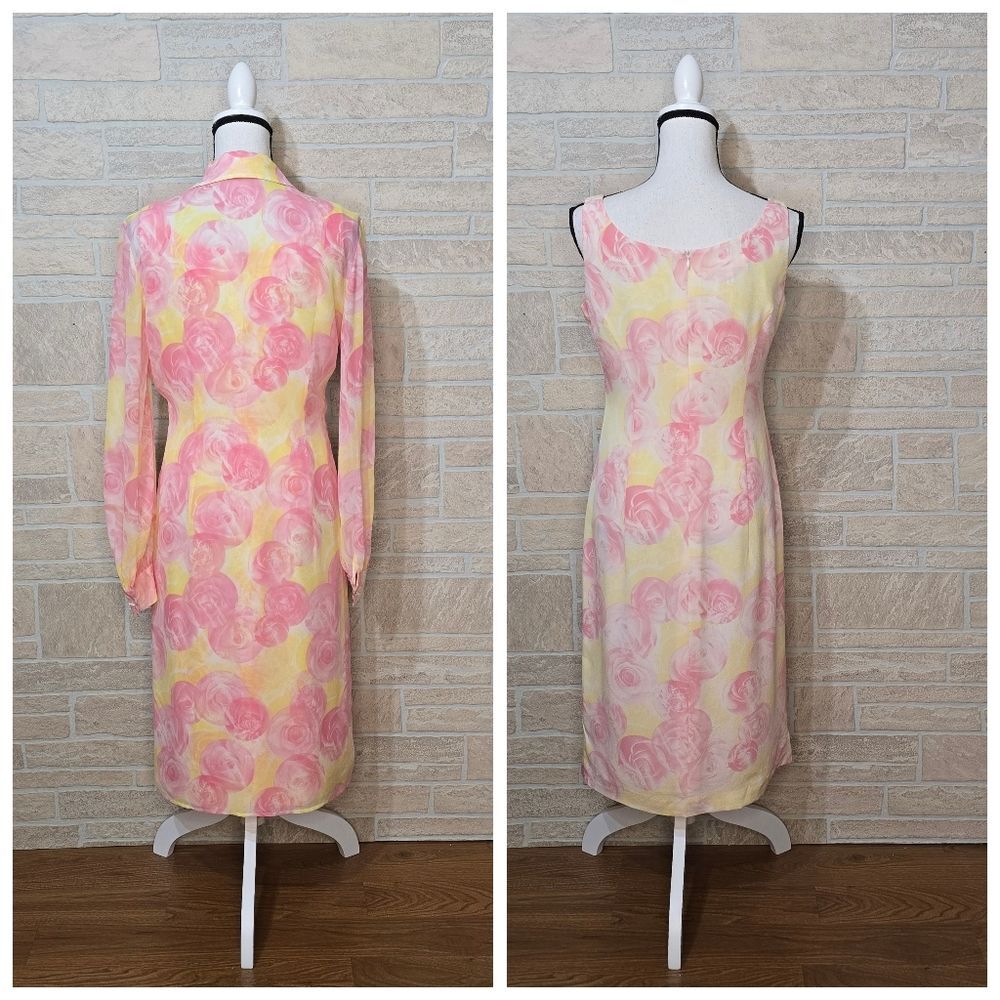 Escada Pink and Yellow Floral Two-Piece Silk Dress Set - Picture 3 of 9